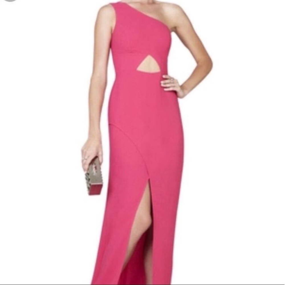BCBGMaxazria pink one shoulder dress